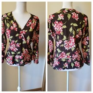 Nine west faux wrap peplum blouse EUC L
